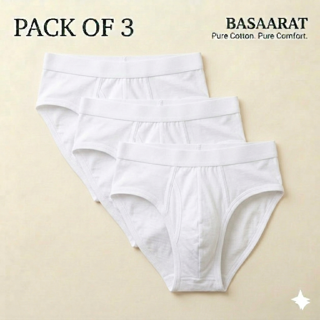Pure Cotton White Men Briefs - Pack of 3