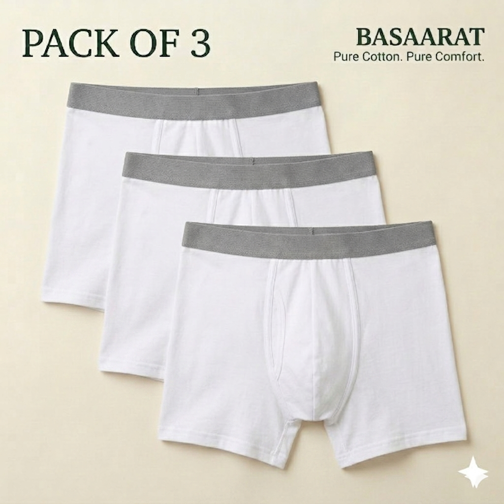 Pure Cotton White Men Boxer - Pack of 3