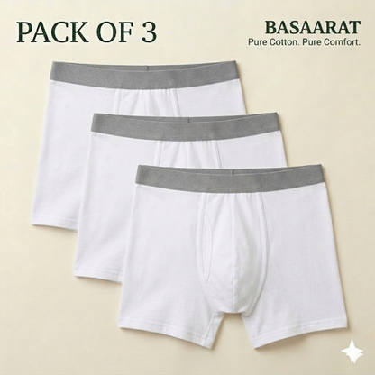 Pure Cotton White Men Boxer - Pack of 3