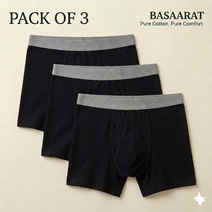 Pure Cotton Black Men Boxers - Pack of 3
