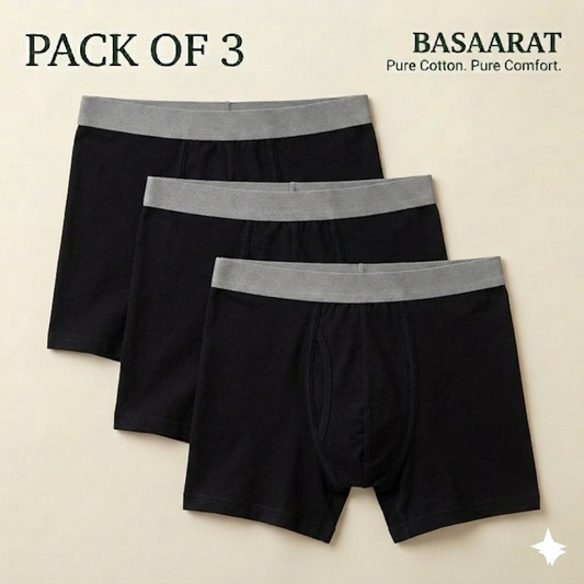 Pure Cotton Black Men Boxers - Pack of 3