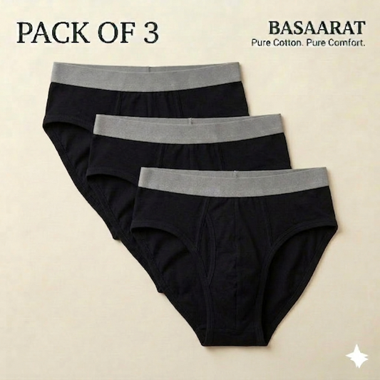 Pure Cotton Black Men Briefs - Pack of 3