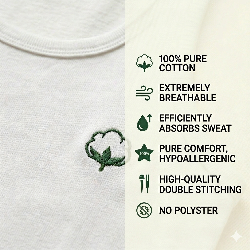 Pure Cotton White Half Sleeves Vest - Pack of 3