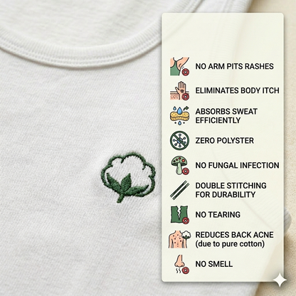 Pure Cotton White Half Sleeves Vest - Pack of 3